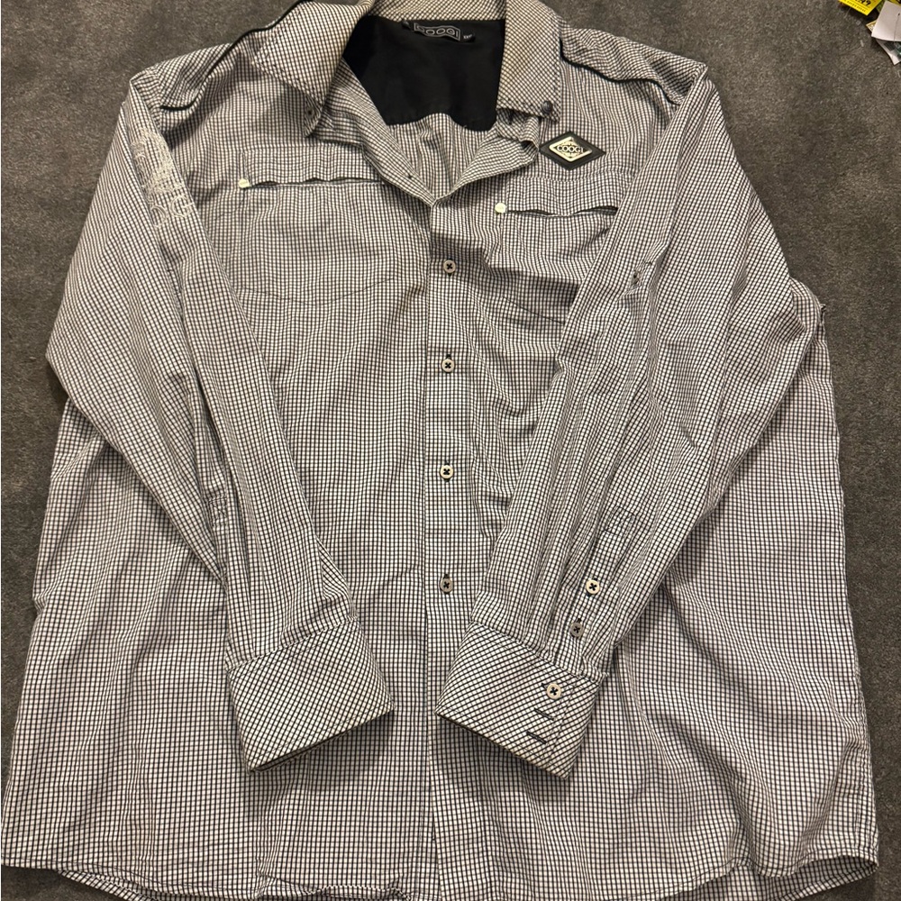 COOGI Black and White Checkered Long-Sleeve Button-Down Shirt